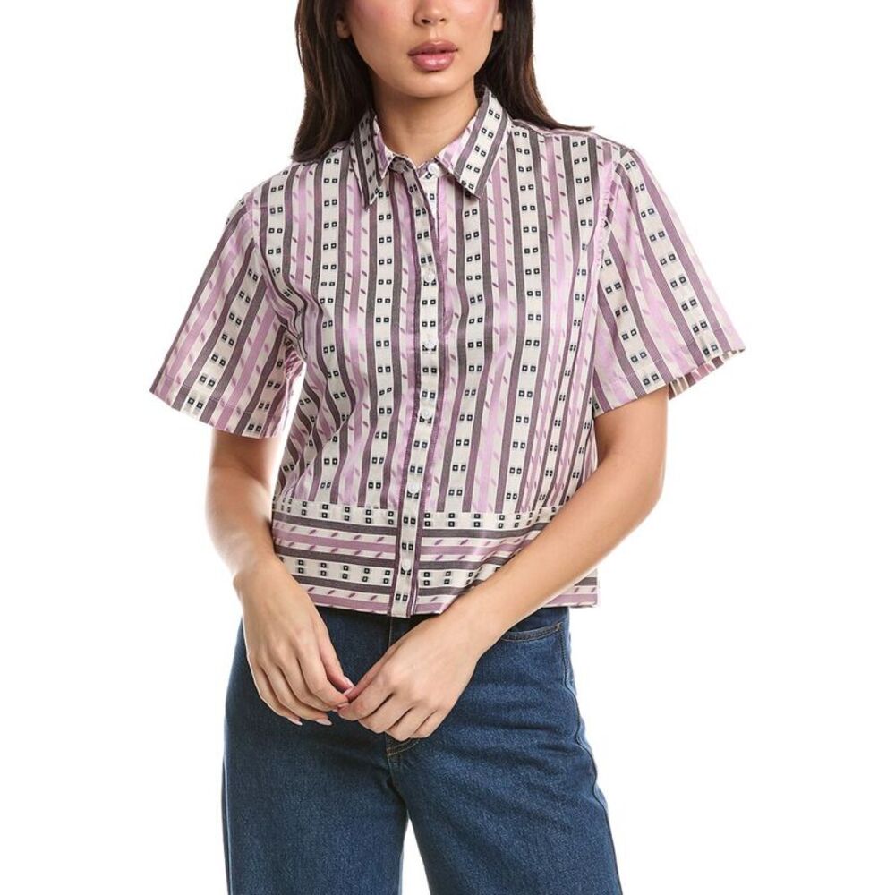 Draper James Womens  Short Sleeve Cropped Shirt
